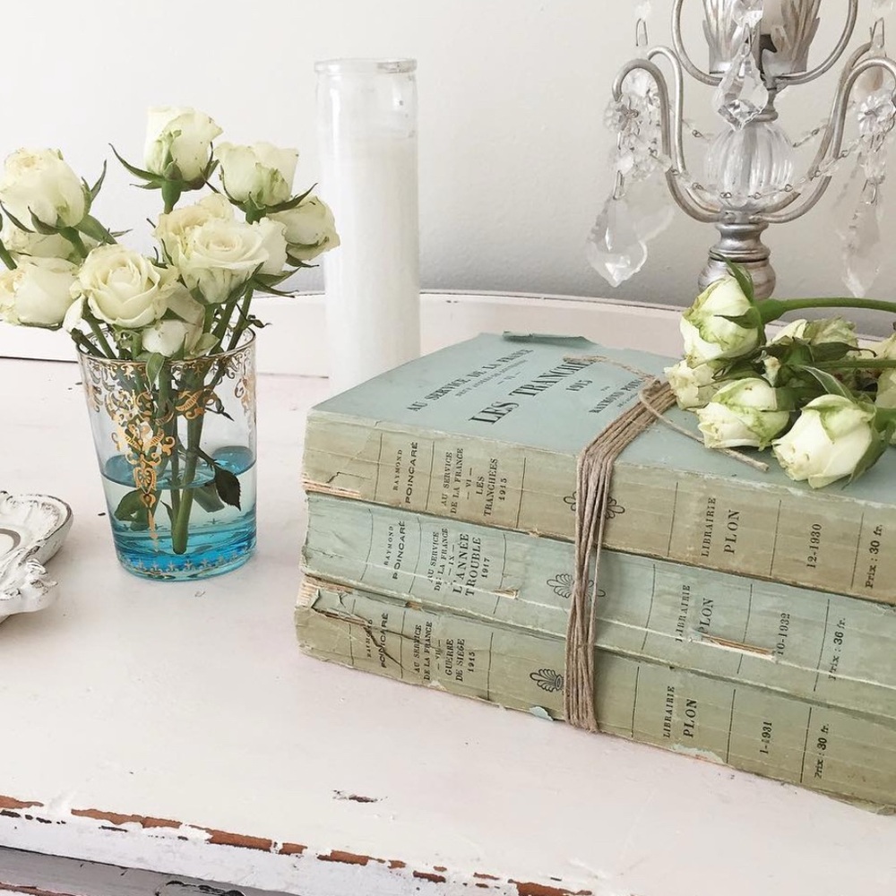 Vintage French Teal Blue Books Set of 3 - Antique Decor